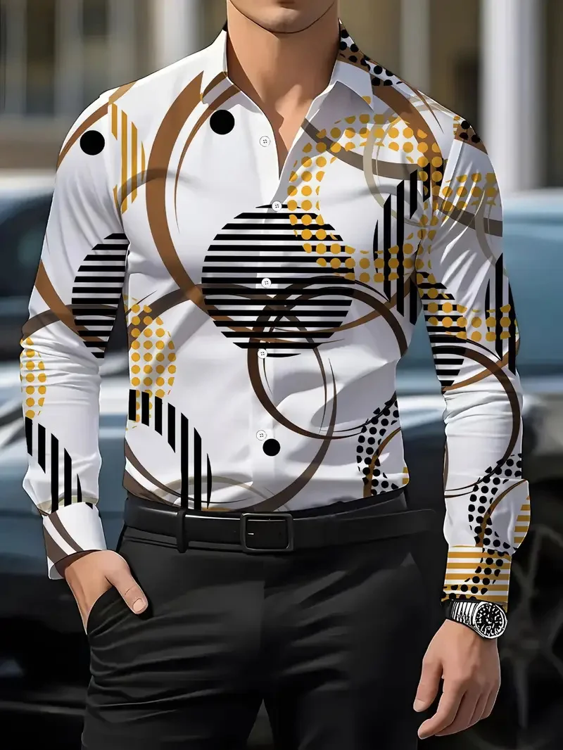 Summer Shirt Hawaiian Men's Chain Xmas Shirt Beach Holiday Long Sleeve Plant Business Casual Casual Men's Shirt Fashion Top