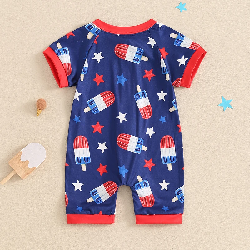 

Independence Day Infant Boys Romper American Flag Print Short Sleeve Bodysuit Front Zipper Patriotic Jumpsuit Summer Outfit