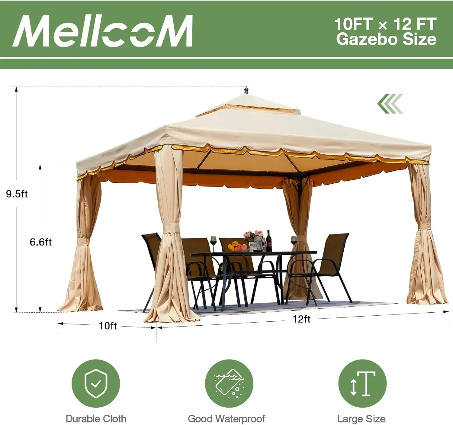 Outdoor Gazebo Canopy, Aluminum Frame Soft Top Outdoor Patio Gazebo with Polyester Curtains and Air Venting Screens