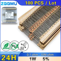 100Pcs 1W 탄소 필름 저항기 5% 1R ~ 10M 10R 100R 220R 330R 470R 1K 2.2K 3.3K 4.7K 10K 22K 47K 100K 1M 10 100 220 330 470 옴