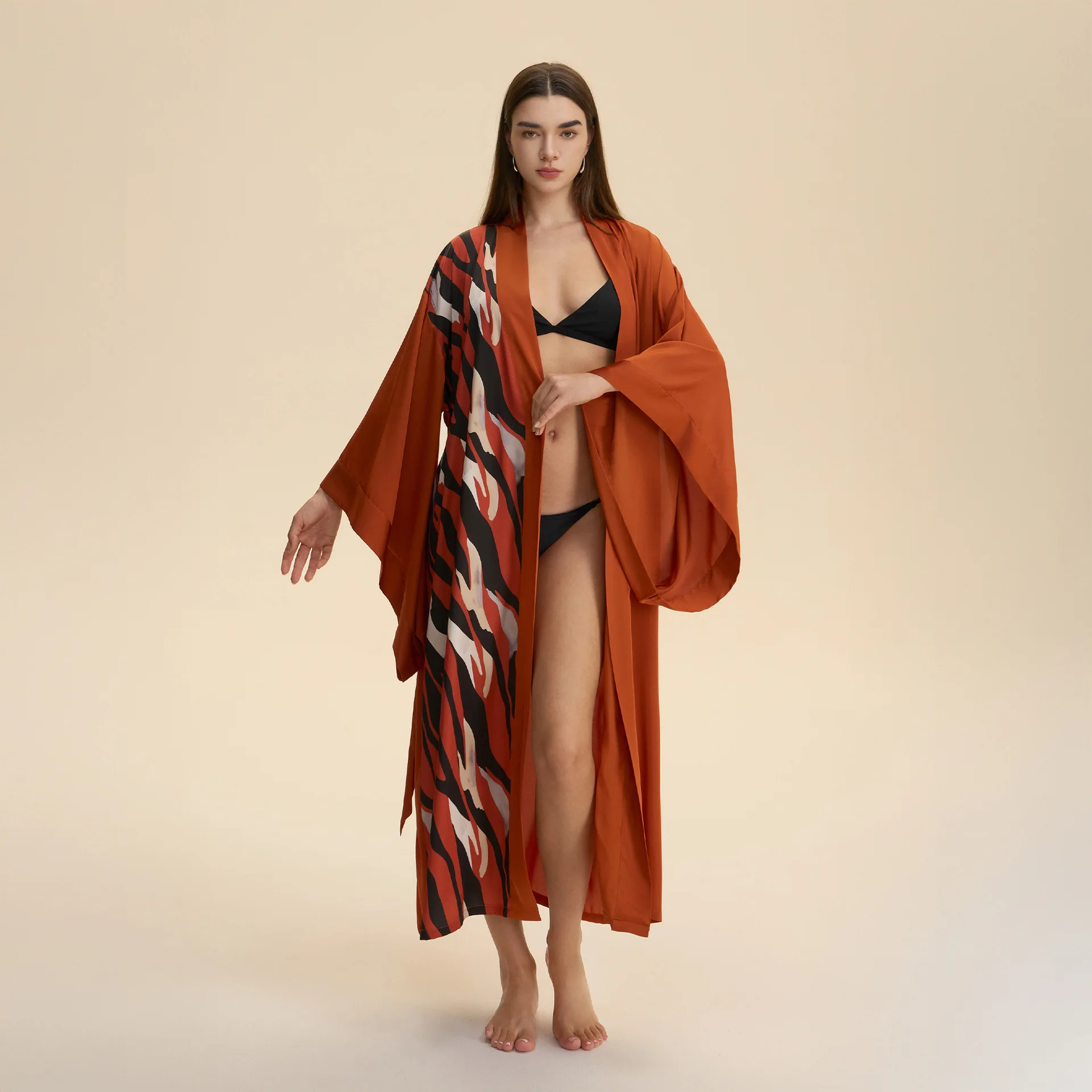 

Oversize Female Long Robe Loungewear Print Flower Kimono Bathrobe Sleepwear Loose Casual Rayon Pajama