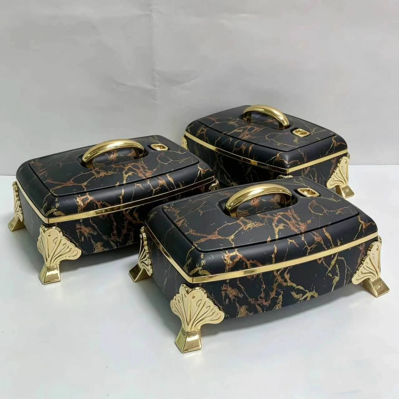 Double Wall Thermal Rectangular Hot Pot Set 3PCS Casserole Food Warmer 4.5L 5.5L 6.5L Stainless Steel Catering Supply