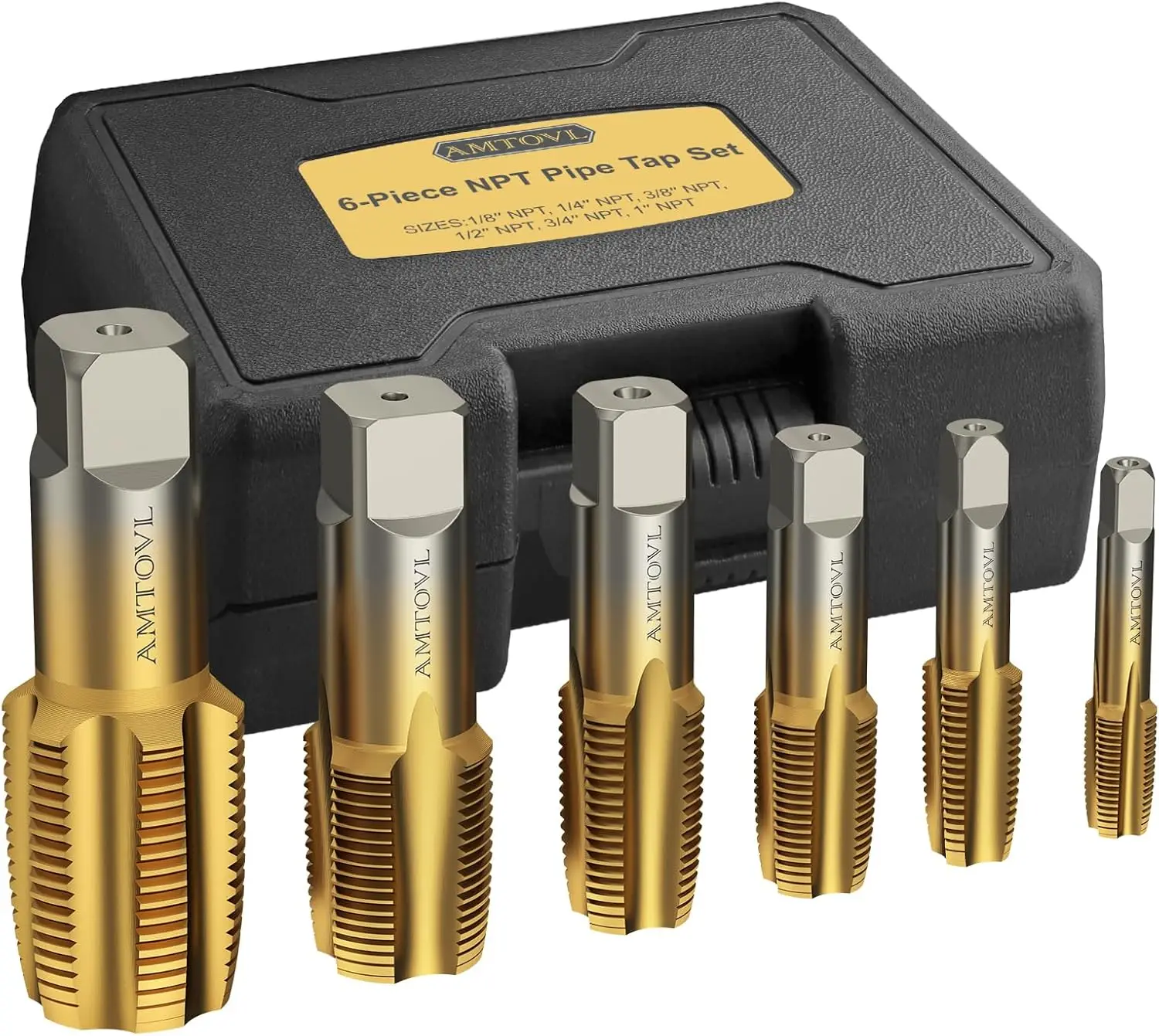 

6-Piece NPT Pipe Tap Set, 1/8'' to 1'' GCr15 Steel, for Plumbing & DIY Repair