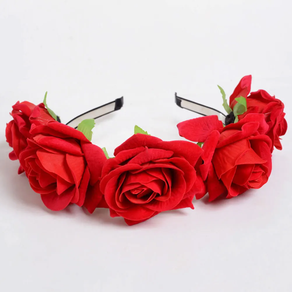 

Rose Hair For Women Floral Headband Bride Wedding Party Holiday Rose Hair Hoop Travel Costume Cosplay Accessory Red