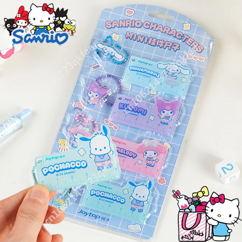 

4Pcs/Set Sanrio Ruler Student Creative Cartoon Mini Straight Ruler Acrylic Drawing Ruler Kids Learning Stationery with Pendant