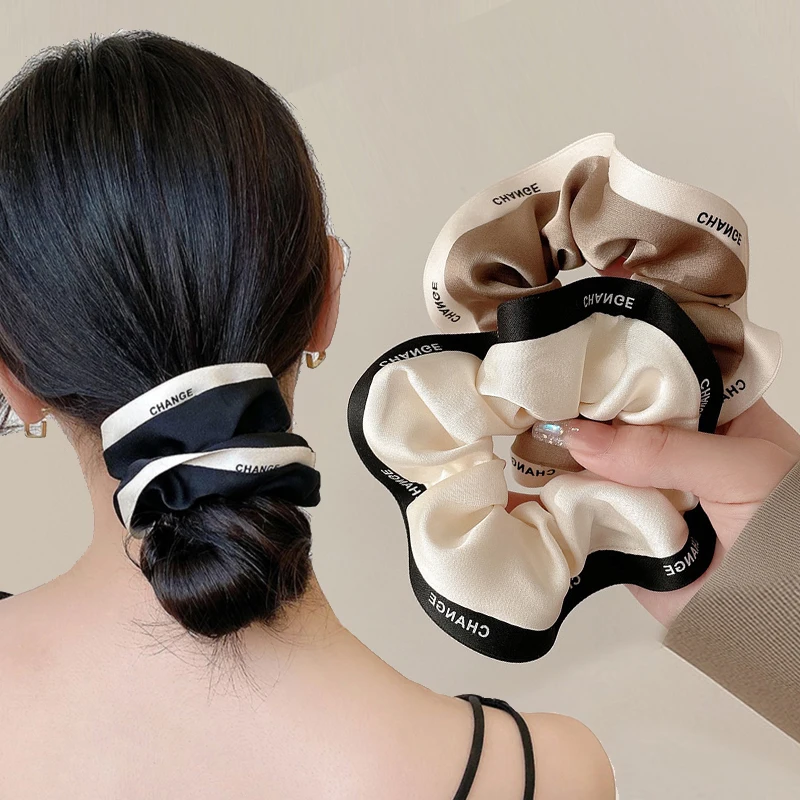 

2023 French Elegant Hair Rope Korean Style Fashion Letter Edge Elastic Satin Scrunchies for Women Girls