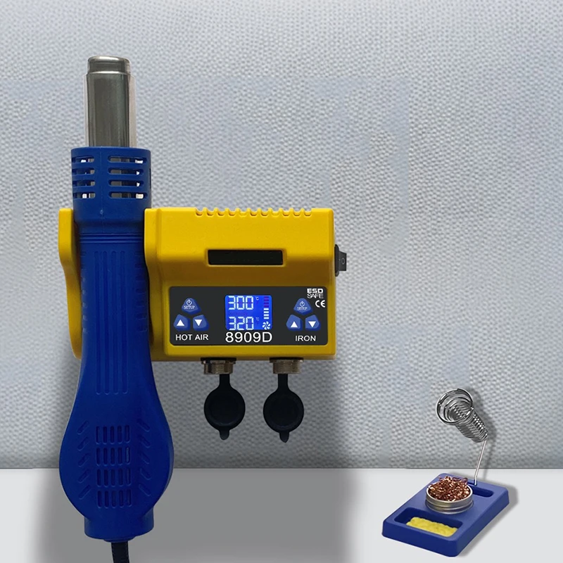 

8909D 700 Вт паяльная станция с термофеном 110 В/220 В двойной цифровой дисплей 2-в-1 электрический паяльник с регулируемой температурой