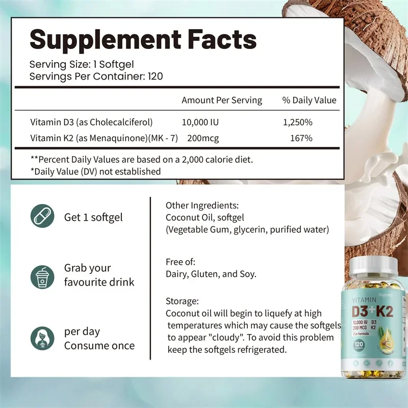 VITAMIN D3&K2 - Nerve, Muscle, Heart, Bone and Dental Health, Immune System HealthSupplements