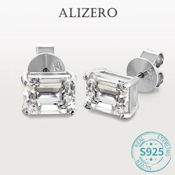 ALIZERO 2ct D VVS1 Emerald Cut Moissanite Earrings For Women Fine Jewelry 925 Sterling Silver 18K White Gold Plated Stud Earring