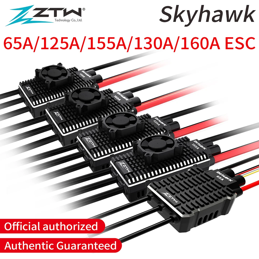 ZTW 32-bitowy Skyhawk 65A/125A/155A/130A/160A bezszczotkowy ESC telemetria 6-14S HV SBEC 6V/7.4V/8.4V 10A kontrola prędkości dla samolotu RC