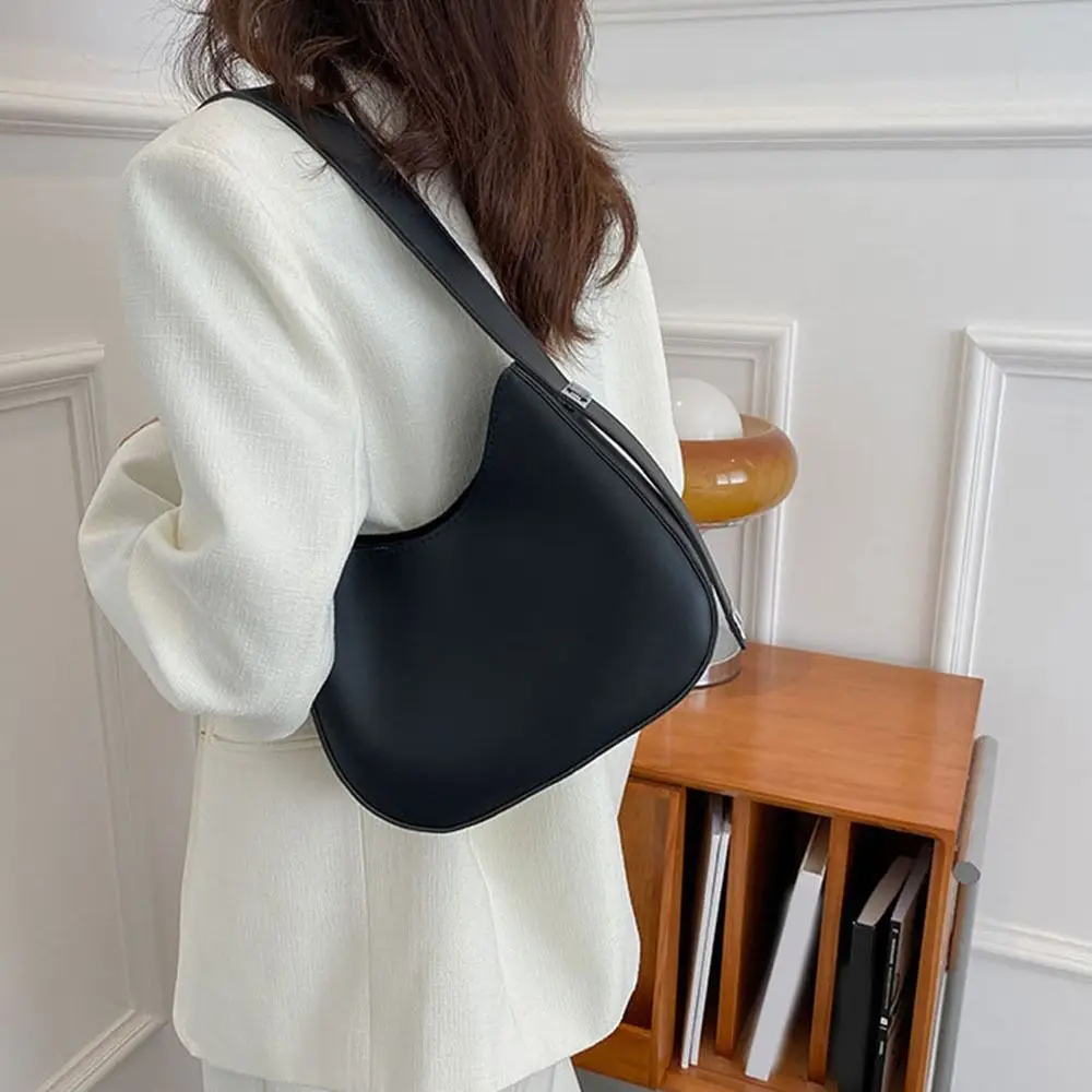 

Fashion PU Half-Moon Underarm Bag Large Capacity Solid Color Shoulder Underarm Bag with Zipper Handbags Outdoor