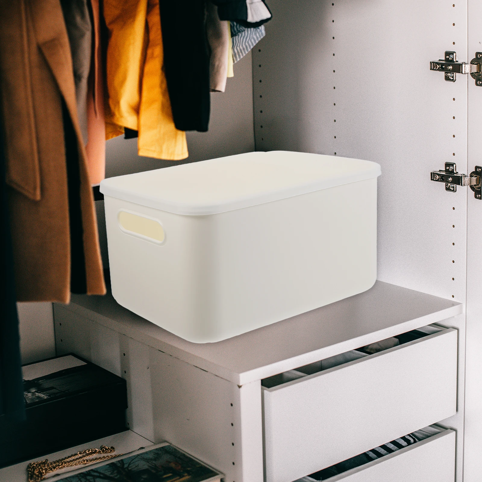 

1pc Large Capacity Covered Storage Box Multi-Functional Desktop Organizer For Office Bedroom Stationery Sundries Cosmetics