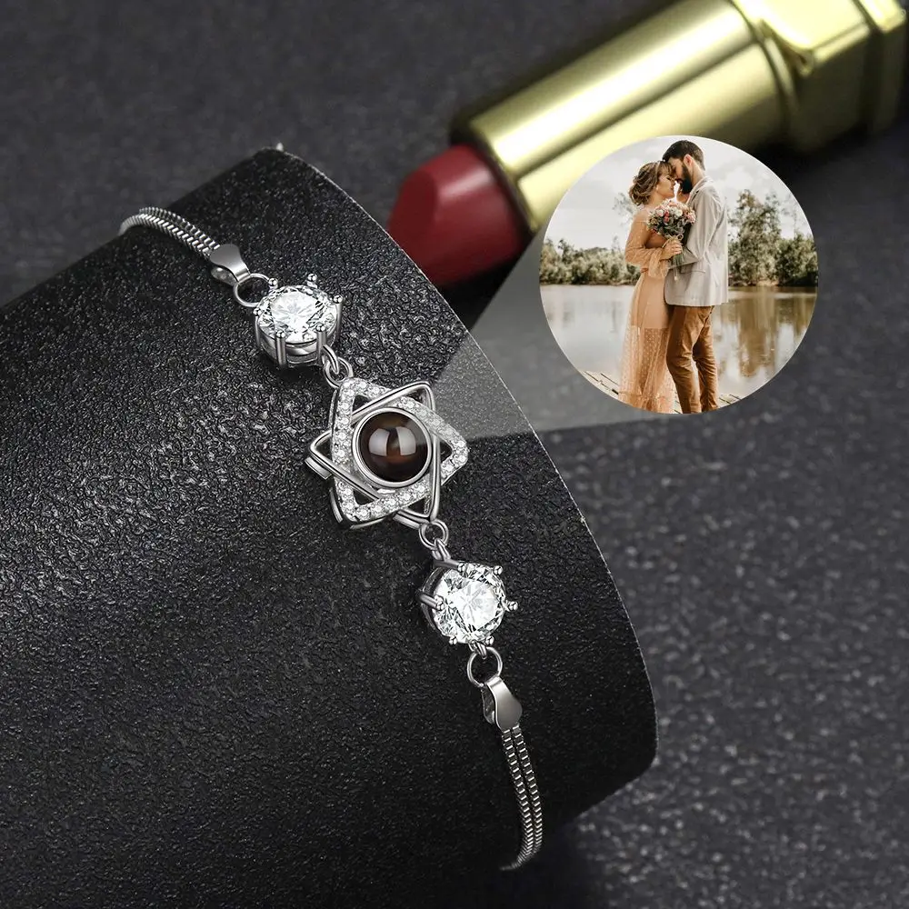 2023 Hot Custom Photo 925 Sterling Silver Projective Photo Bracelet for Women Personalized Charm femme Jewelry Fashion Gift