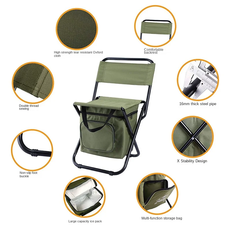 Warming Outdoor Multifunctional Portable Folding Chair With Ice Pack And Storage Bag Camping And Fishing Leisure Chair Hot Sale