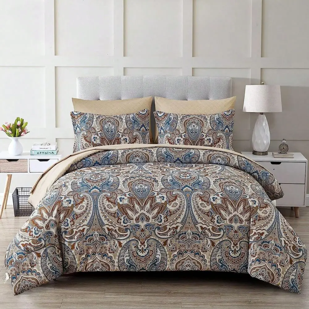 

Комплект постельного белья Pieces Paisley: одеяло и пододеяльник для кроватей Queen и King, коричневый, в стиле бохо, с узором пейсли, из мягкой микрофибры, размер Queen