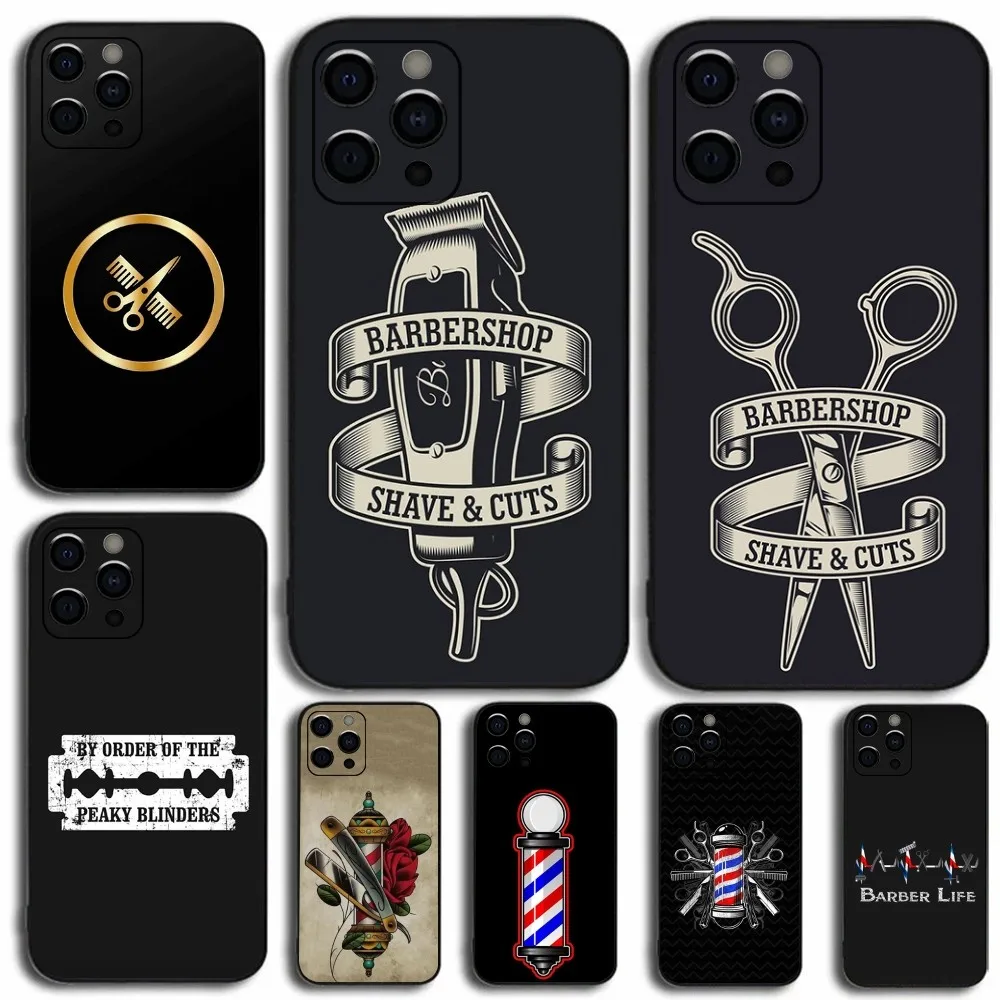 Barber Shop Hair Stylist tools Phone Case For Apple iPhone 15,14,13,12,11,Pro,X,XS,Max,XR,Plus,Mini Soft Black Cover