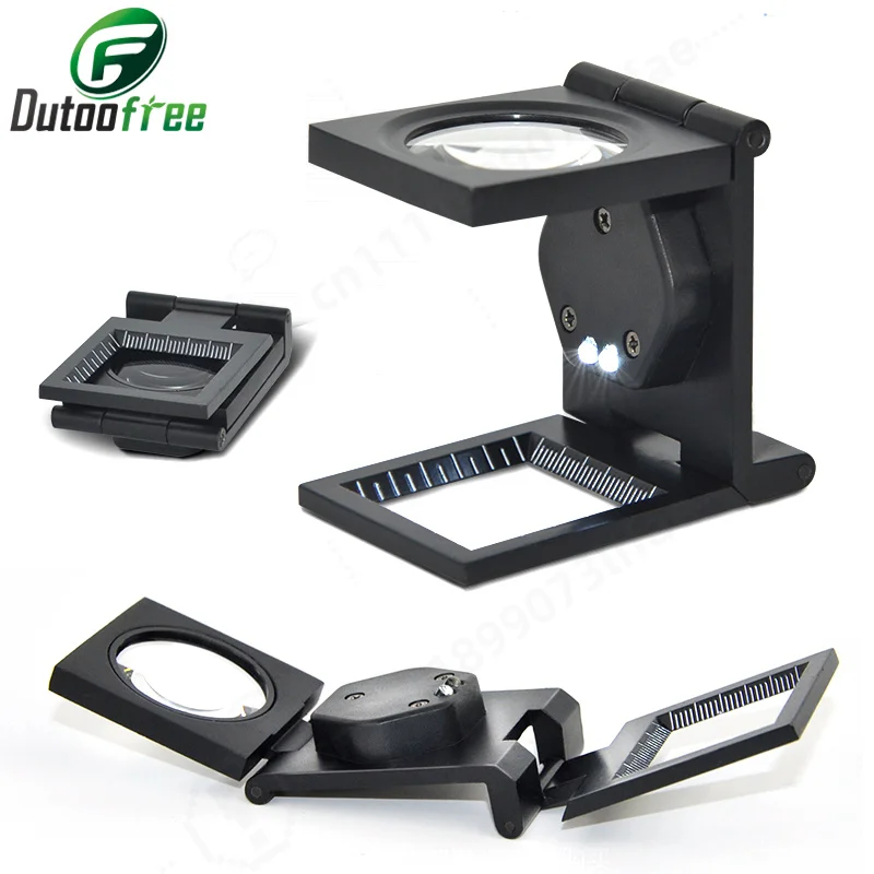 28mm 10X Microscope Folding Magnifier Stand Loupe with Scale for Textile Optical Mini Foldable Magnifying Glass Tool