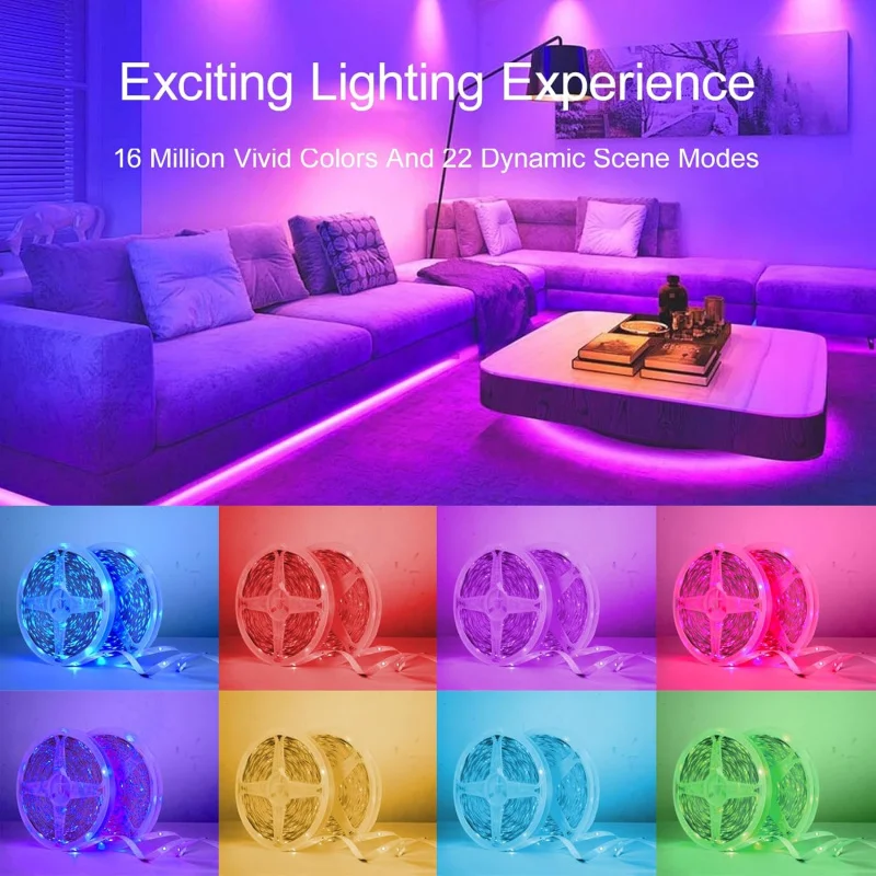 200ft RGB LED Strip Lights with Remote App Control Music Sync 16 Million Colors for Bedroom Home Party Decoration