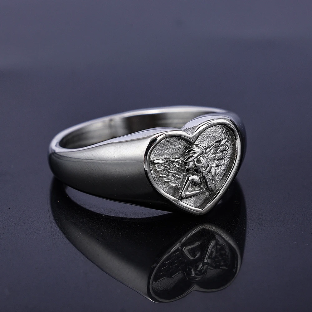 

Simple Cute Angel Heart Shape Rings For Men Women Stainless Steel Couple Creative Ring Fashion Jewelry Best Gifts Dropshipping