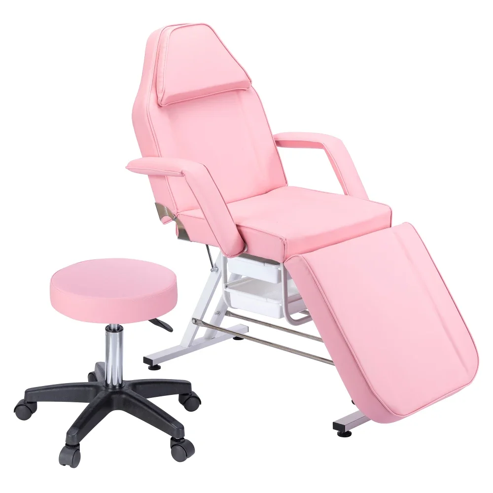 

Massage Salon Tattoo Chair with Two Trays Esthetician Bed with Hydraulic Stool,Multi-Purpose 3-Section Facial Bed Table