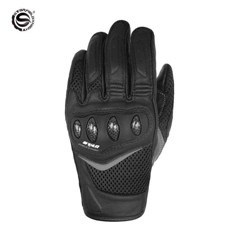 

SFK Black Women's Motorcycle Gloves Carbon Fiber Genuine Goat Leather Wear-resistan Summer Mesh Breathable Riding Protection