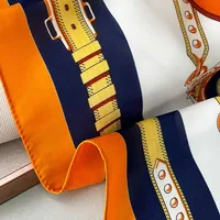 Luxury Design Skinny Silk Square Scarf Women Chain Print Foulard Neckerchief Lady Soft Satin Hairband Head Hijab Bag Ribbon Gift 6