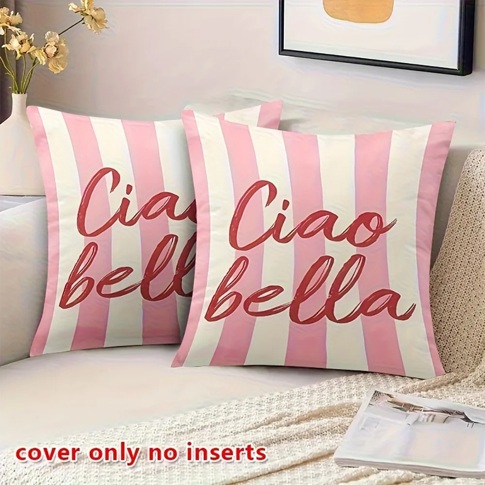 2D Flat-2pcs Striped Letter Print Decorative Throw Pillow Covers, No Inserts Included Sofa chair cushion cover