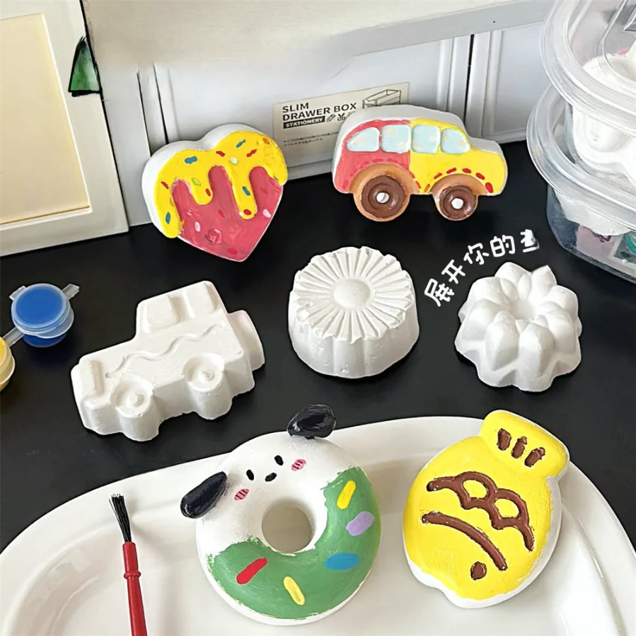 2 Pcs Cute Gypsum Paintings Children's Handmade DIY Graffiti Toys Gypsum Ornaments Street Vendors Gifts Educational Toys