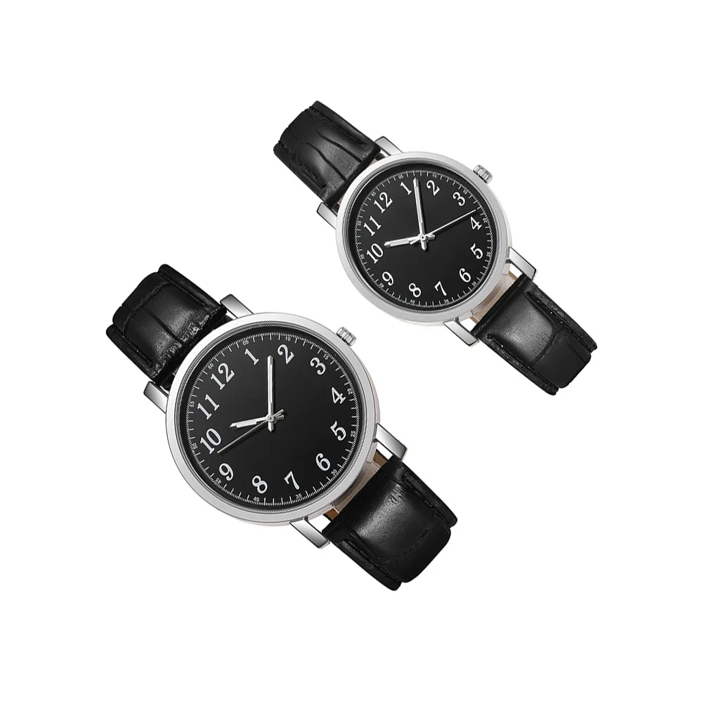 2 uds relojes de pareja reloj de cuarzo de aleación negra correa ajustable reloj de pulsera de moda duradero para hombres mujeres amante regalo ocio