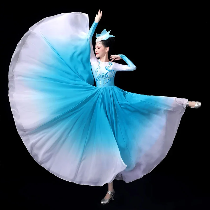 

360-720 Degree Gradient Classical Dance Dress Spanish Flamenco Dance Dress Women Modern Dancing Stage Performance Costume