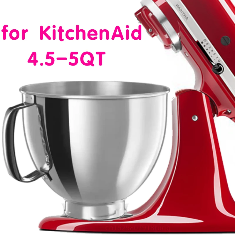 304 Stainless Steel For KitchenAid Classic&Artisan Series 4.5-5 Quart Tilt-Head Mixer Mixer Bowl Dishwasher Safe 1 Piece Bowl