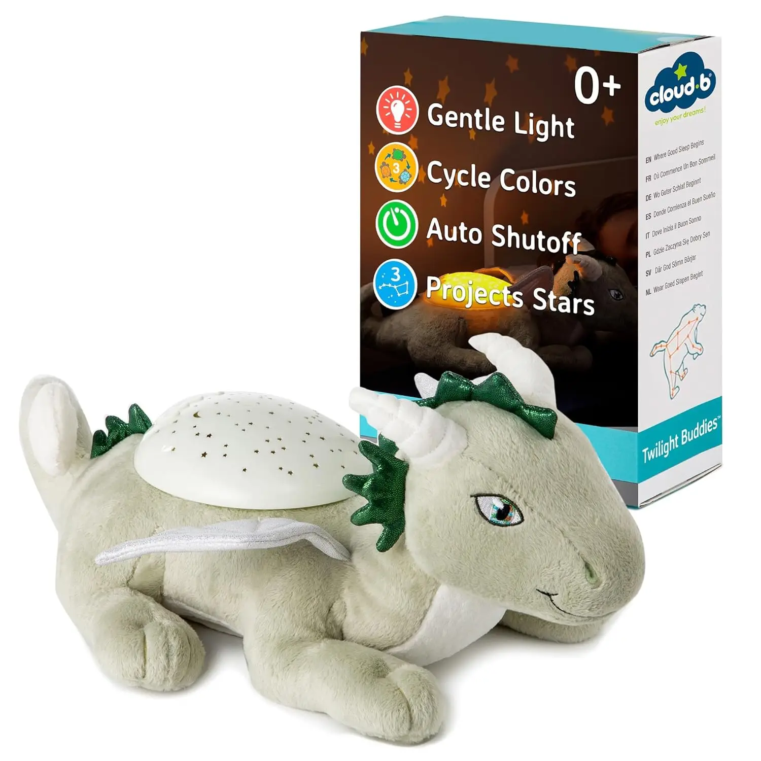 

Dragon Plush Night Light with Star Projector, 3 Colors, Auto Shut-Off for Kids Bedtime