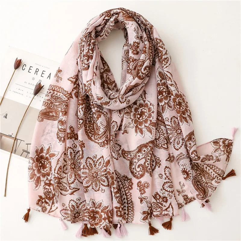 2023 New Beautiful Paisley Pattern Tassel Scarf Shawls Soft Long Floral Print Foulard Head Wrap Hijab Scarves Free Shipping