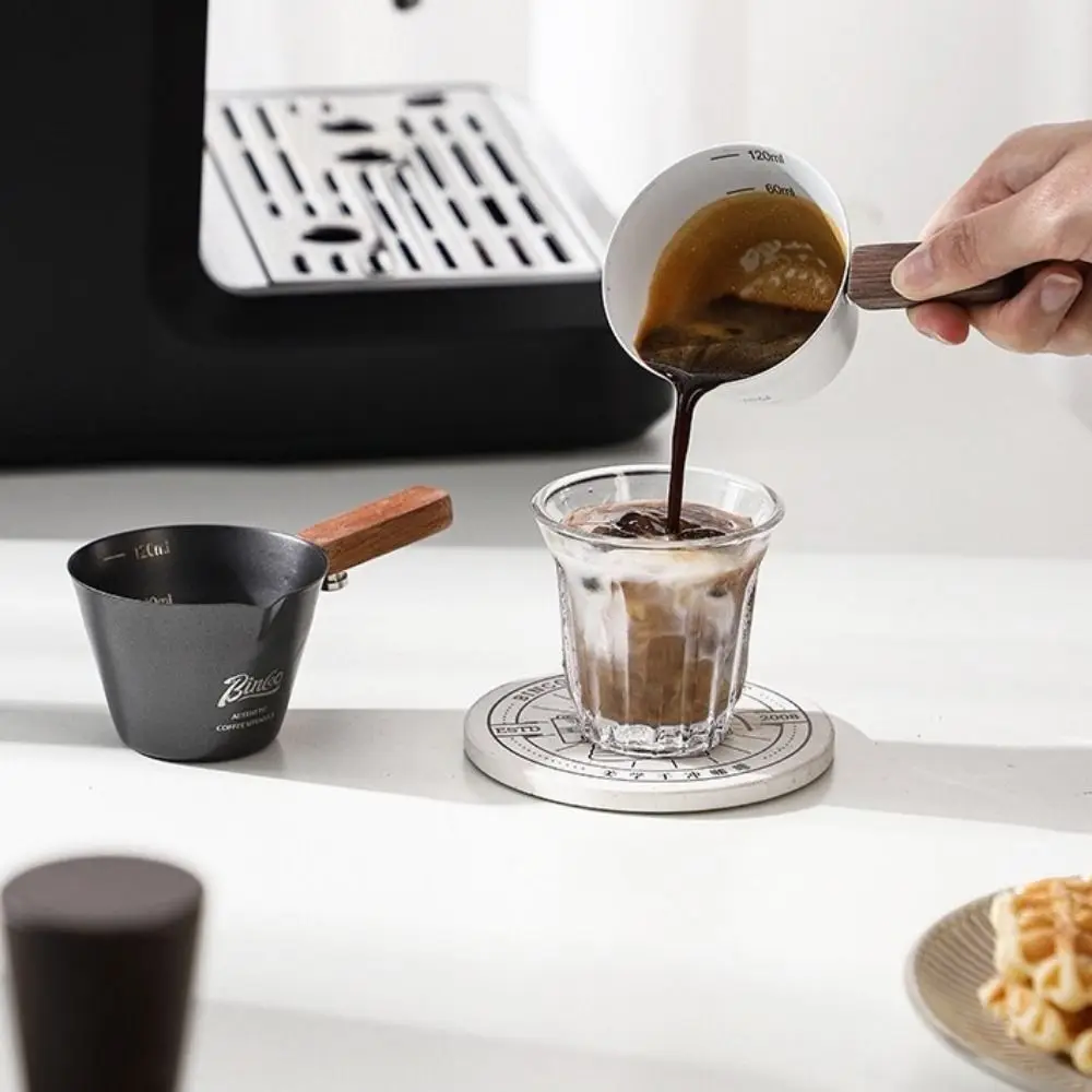 

Wooden Handle Espresso Measuring Cup Stainless Steel Thicken Coffee Shot Cup 120ml Heat-resistant Scaled Coffee Pouring Cup