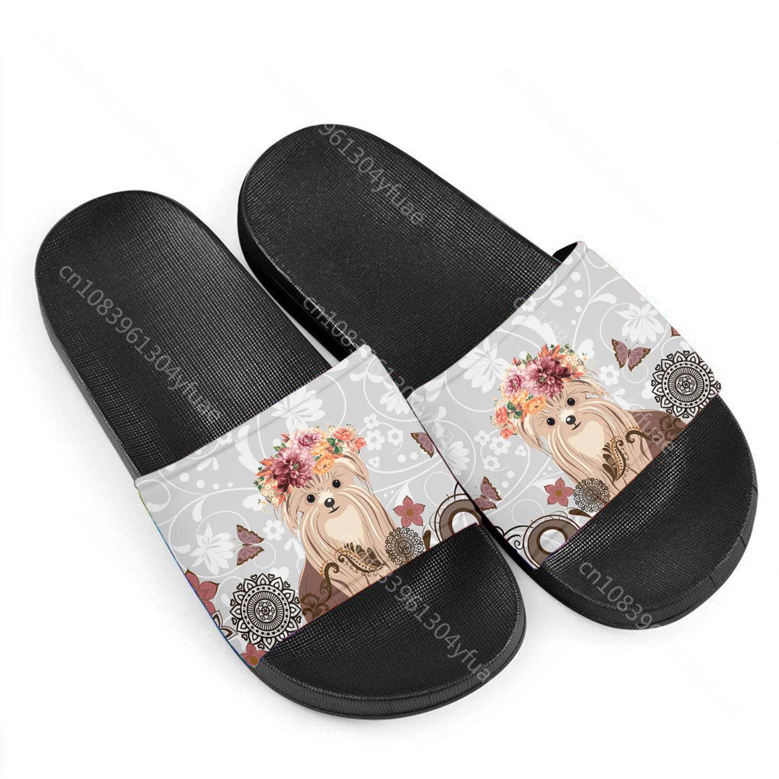 Sandalias informales antideslizantes con estampado de Yorkshire Terrier para mujer, chanclas cómodas y ligeras para interiores, Verano