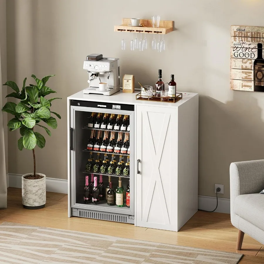 

Мини-шкаф для холодильника с местом для хранения, шкаф для кафе-бара с розеткой, подходит для 24-дюймового винного холодильника, 3-уровневый органайзер, подставка для холодильника