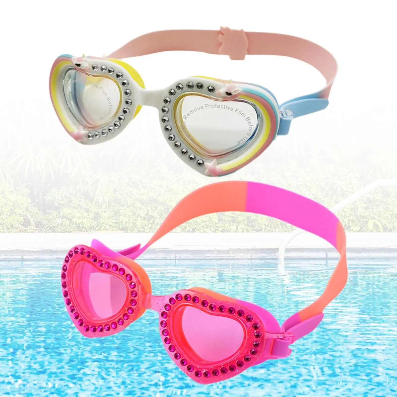 Kids Swim Goggles No Leaking Wide View Swim Diving Eyewear Heart Shape Diving Glasses Water Pool Goggles Teenagers Kids 4-14