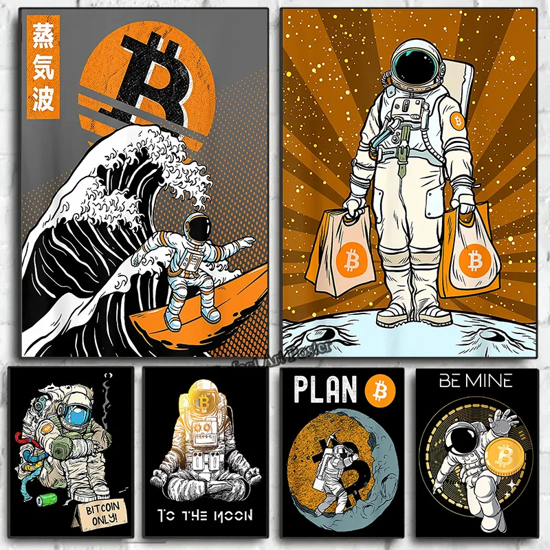 Home Decor Market - Affiche d'astronaute Crypto surf Bitcoin, marché