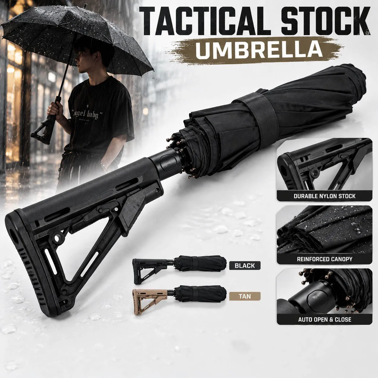 Tactical Folding Umbrella CTR Nylon Manual Rain Umbrella Vinyl Sun Protection Portable for Outdoor Travel Camping Emergency Use