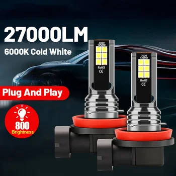 LEDハイおよびロービームフォグライト,クールホワイトライト,27000lm,800輝度,9005,hb3,9006,hb4,5202,h11,2個