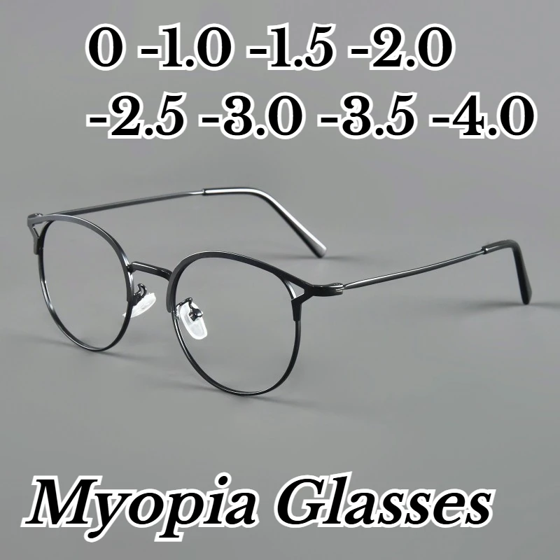 

Retro and Cute Round-Frame Myopia Glasses Women's INS Style Ultra-Lightweight Metal-Frame Eyewear Minus Diopter 0 To -4.0