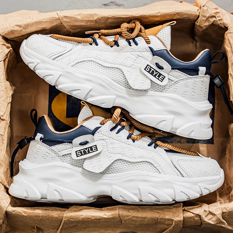 Men's thick-sole light casual sneakers Four seasons breathable soft sole outdoor racing running shoes student speed sports shoes