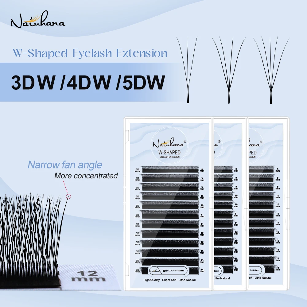 NATUAHANA Schmale V-förmige 3D~5D Wimpernverlängerungen W-Form Volumenfächer BASF PBT Faux Mink Natürliche Dichte Wimpern