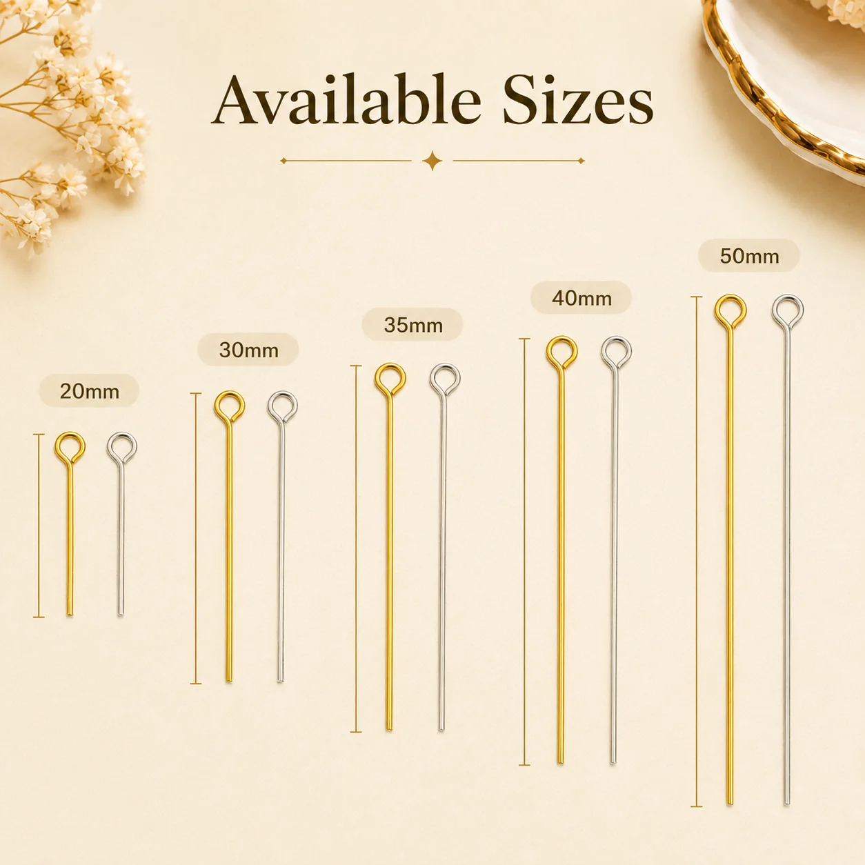 20-50mm Alloy 9 Shaped Pins Gold/Silver Handmade DIY Jewelry Making Bracelet and Necklace Connectors Decorative Accessories