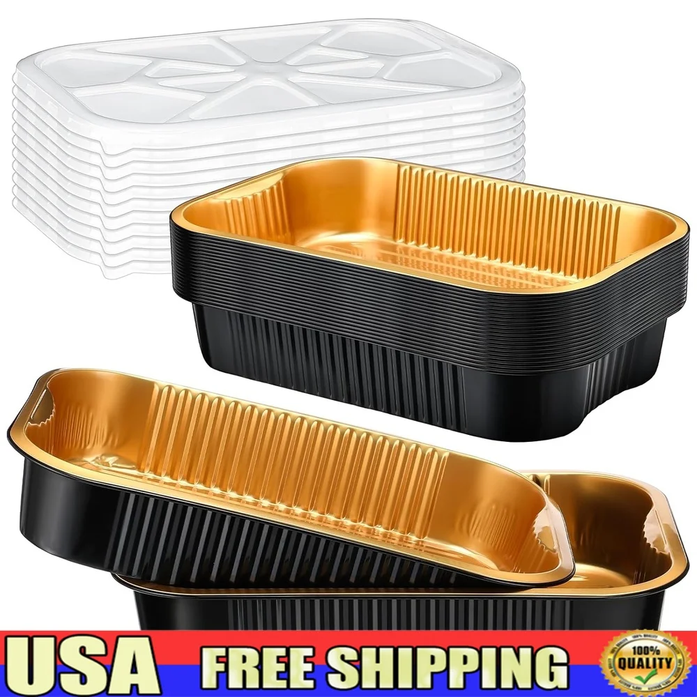 

20 Set Heavy Duty Aluminum Pans with Lids Leakproof Disposable Foil Containers Baking Meal Prep Takeaway Food Storage