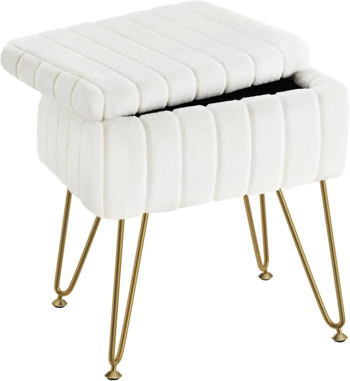 

Stool Chair Faux Fur With Storage, 15.7"L X 11.8"W X 19.4"H Soft Ottoman 4 Metal Legs With Anti-Slip Feet, Fur