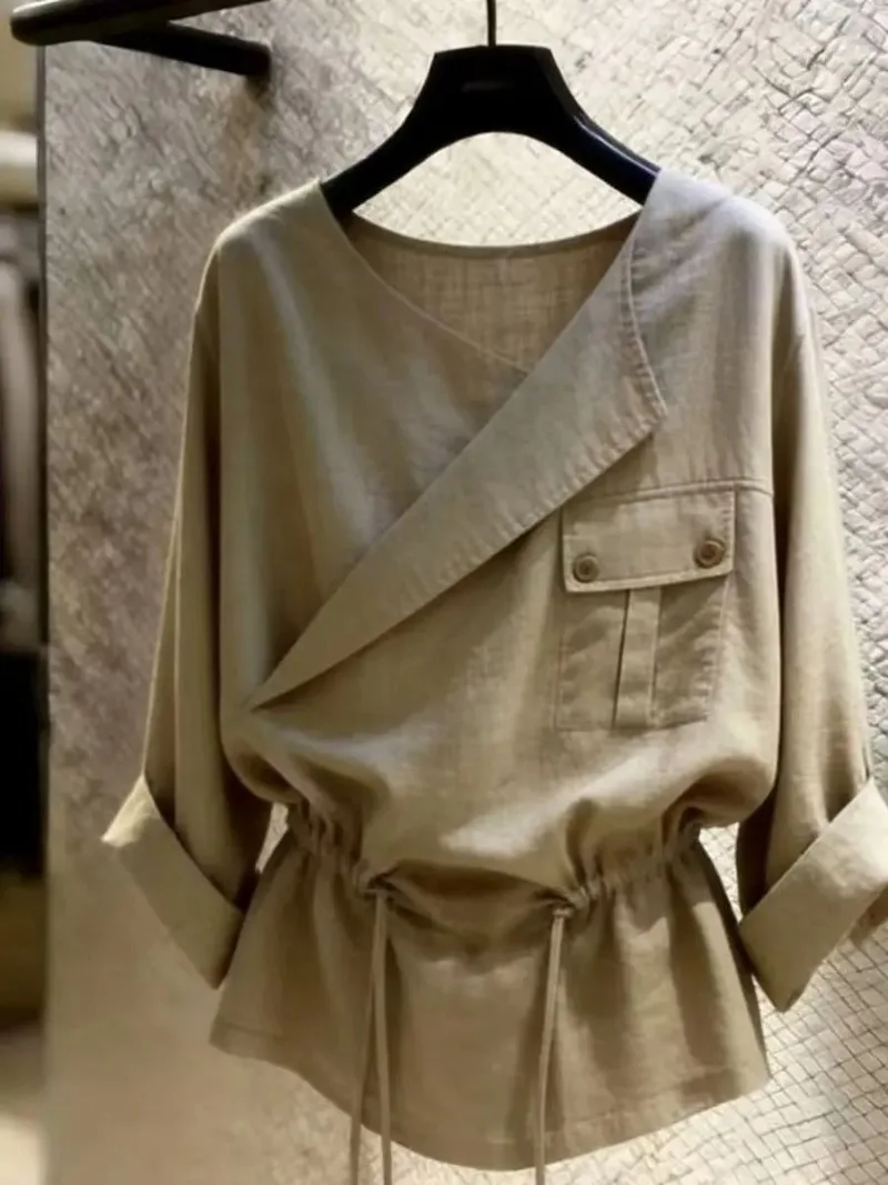 French Style Fashion Design Blouses Women Spring Autumn New Draw String Irregular Shirts Vintage Women's Clothing