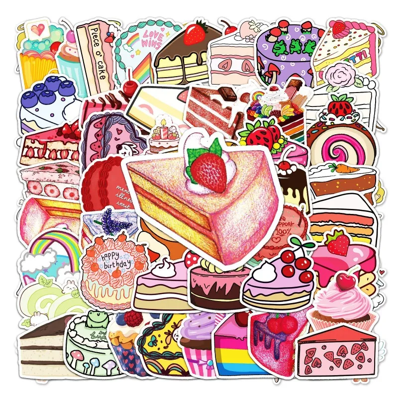 50pcs Cake Graffiti Personalized Cartoon Fresh Dessert Waterproof DIY Stickers for Skateboard, Water Bottle & Luggage