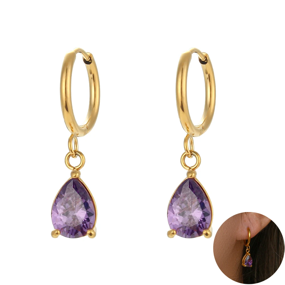 MamacitaSlay Luxury Colored Zircon Water Drop Earrings for Women Trendy 18K Gold Plated Hoop Pendientes Mujer Party Jewelry image 3