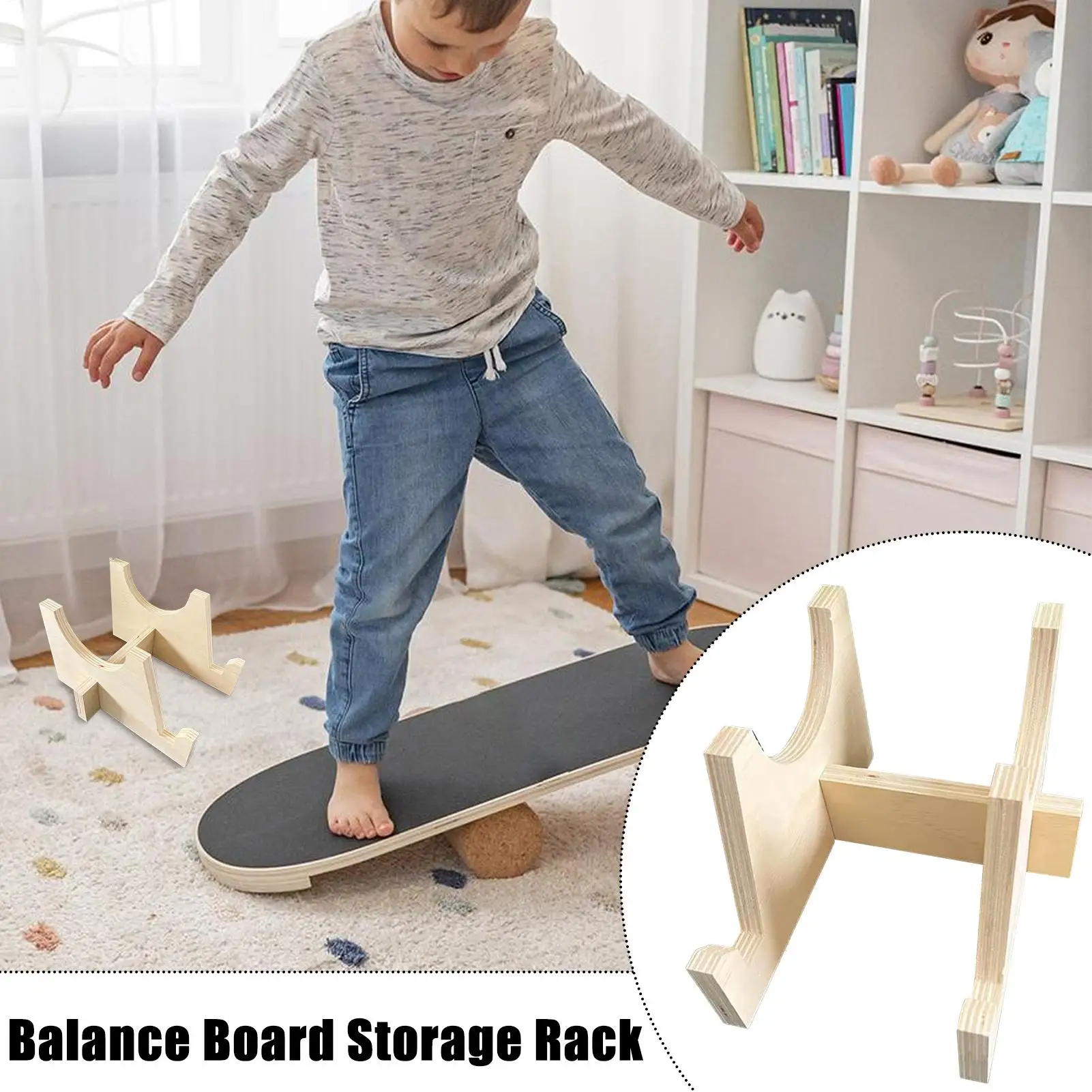 Balance Board Rack Roller Board Stand Wooden Exercise Balancing Stability Trainer Bracket For Indoor Adult Gym Fitness Center
